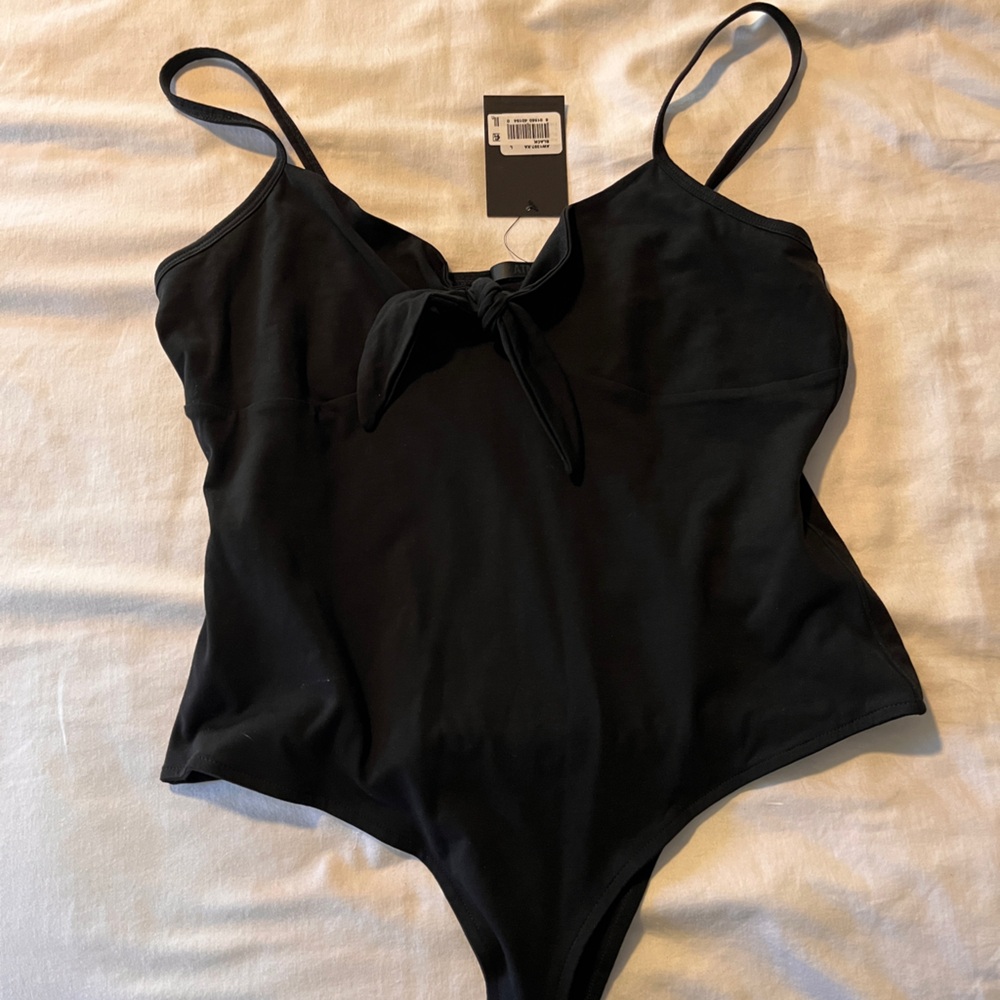 ATM Anthony Thomas Melillo Black Bodysuit With Tie NWT Lg